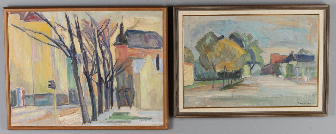 HARRY THOMANDER. 2 st, olja på duk respektive pannå, signerade.