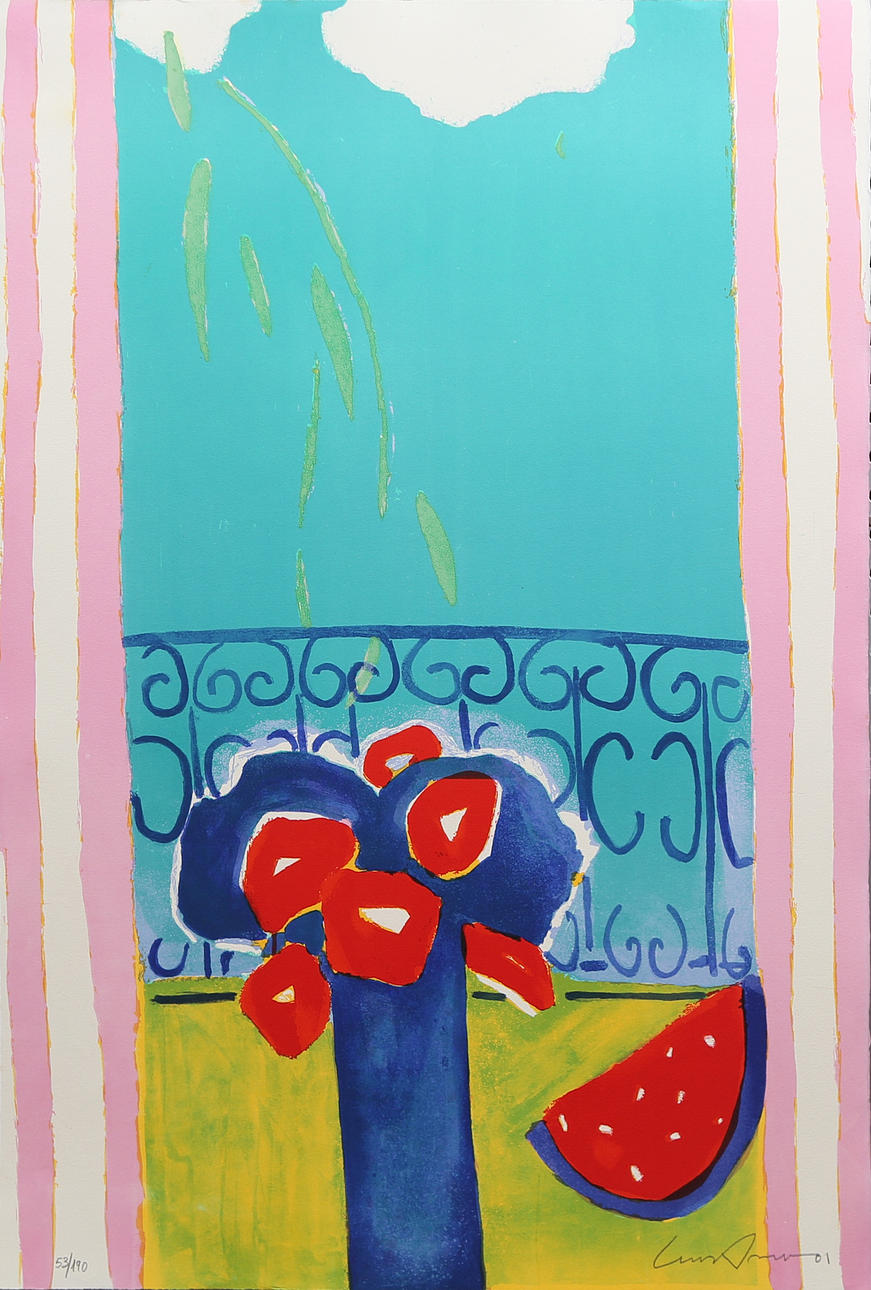 LLUÍS AMER. Blommor framför en balkong.