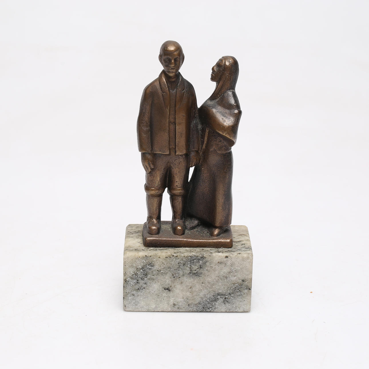 AXEL OLSON. Sculpture, “The emigrants”, bronze & stone, signed.