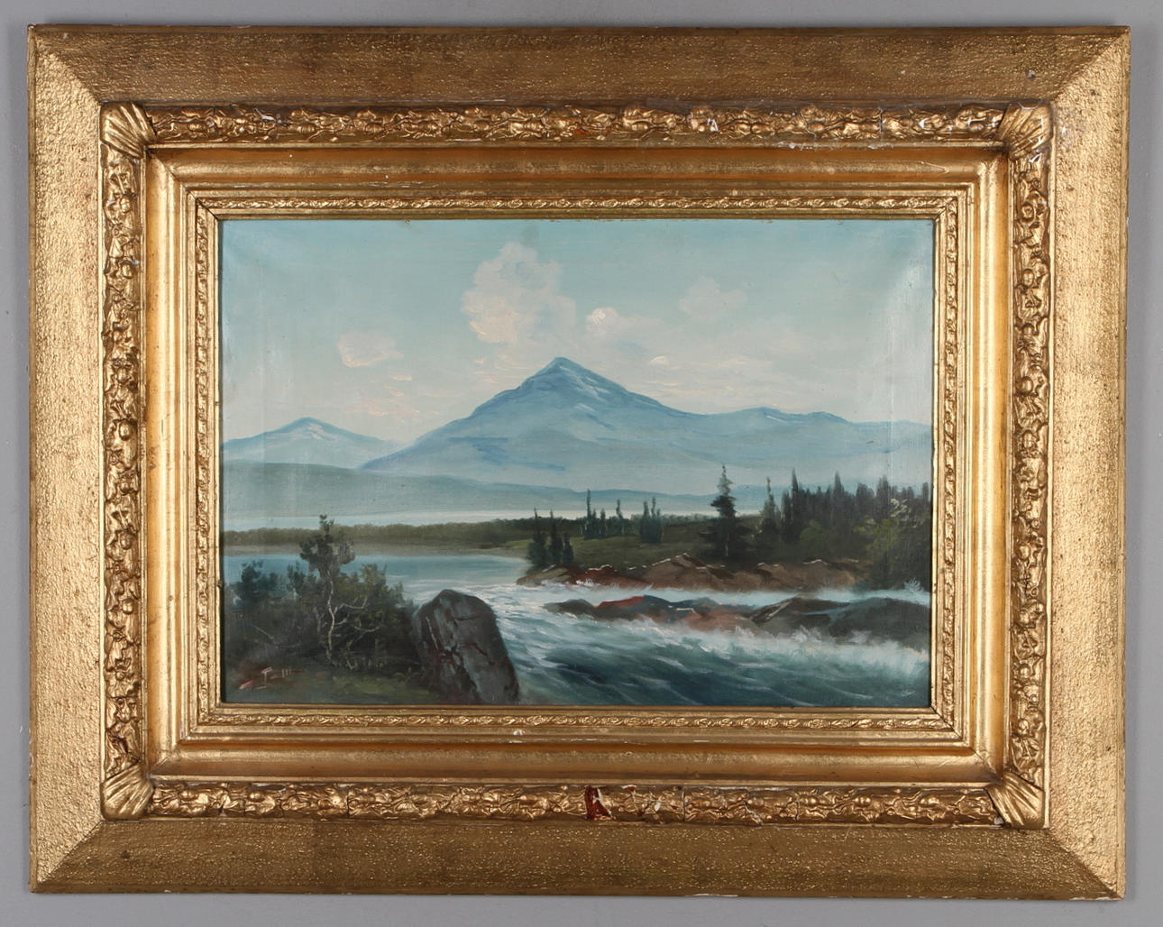 OKÄND KONSTNÄR. Norrländskt landskap, olja på duk, monogramsignerad J.M.