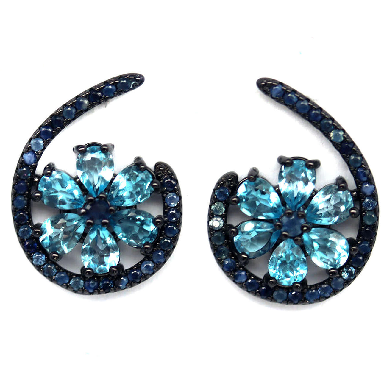 BLUE TOPAZ AND SAPPIHIRE SILVER EARRINGS.