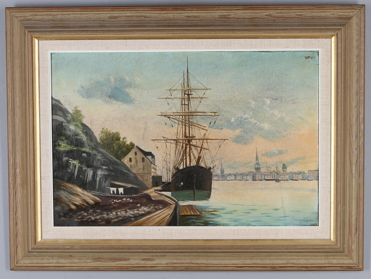 OKÄND KONSTNÄR. "Inloppet till Stockholm" olja på duk, kopia efter Axel Lindman.