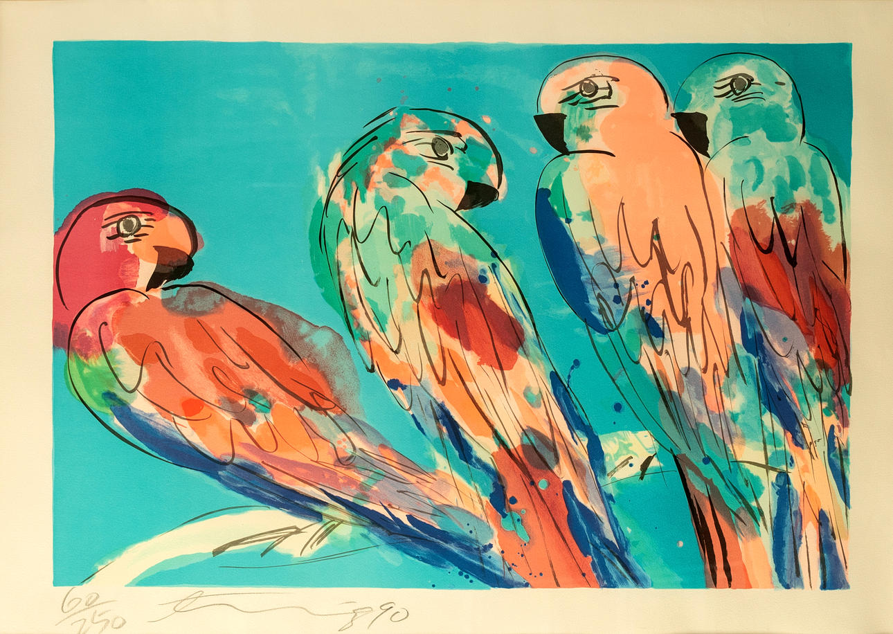 WALASSE TING (1929-2010). Four parrots.