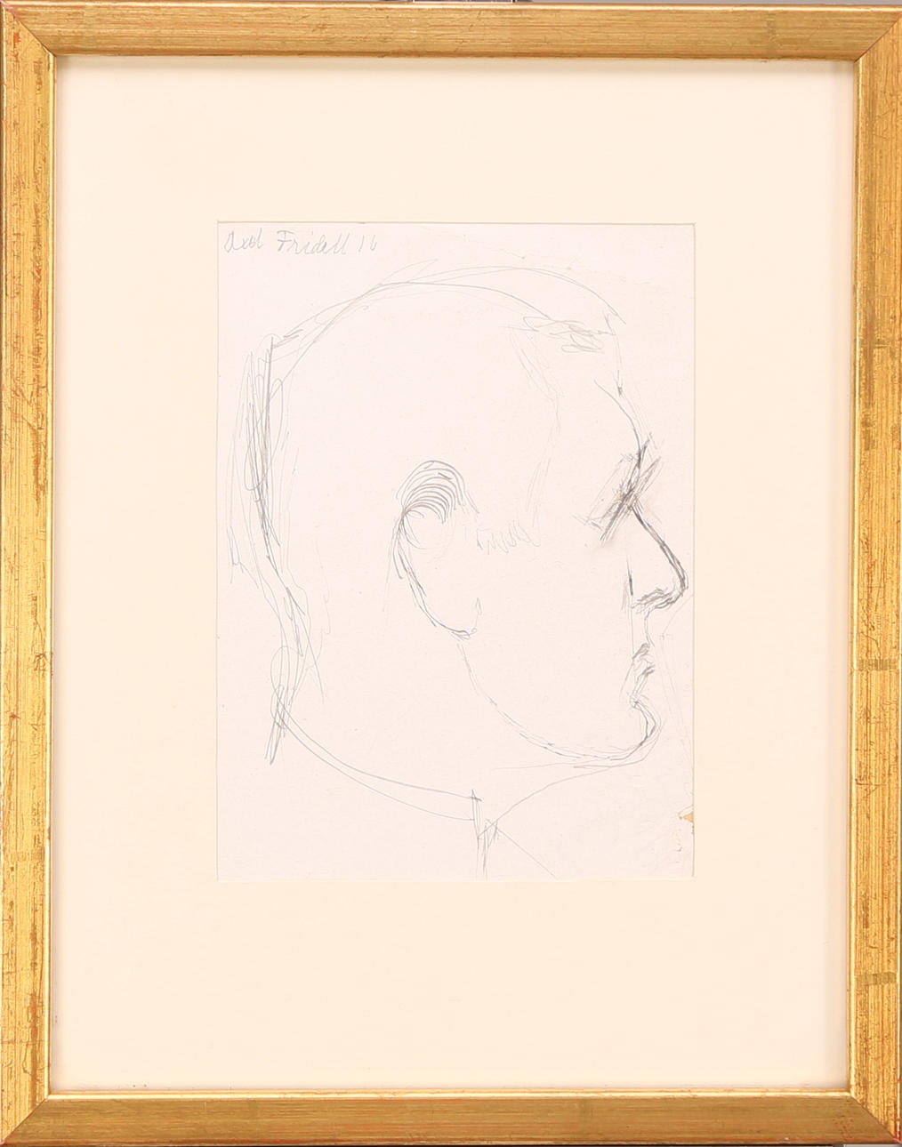 AXEL FRIDELL. Självporträtt i profil, teckning, blyerts papper, signerad och daterat Axel Fridell -16.