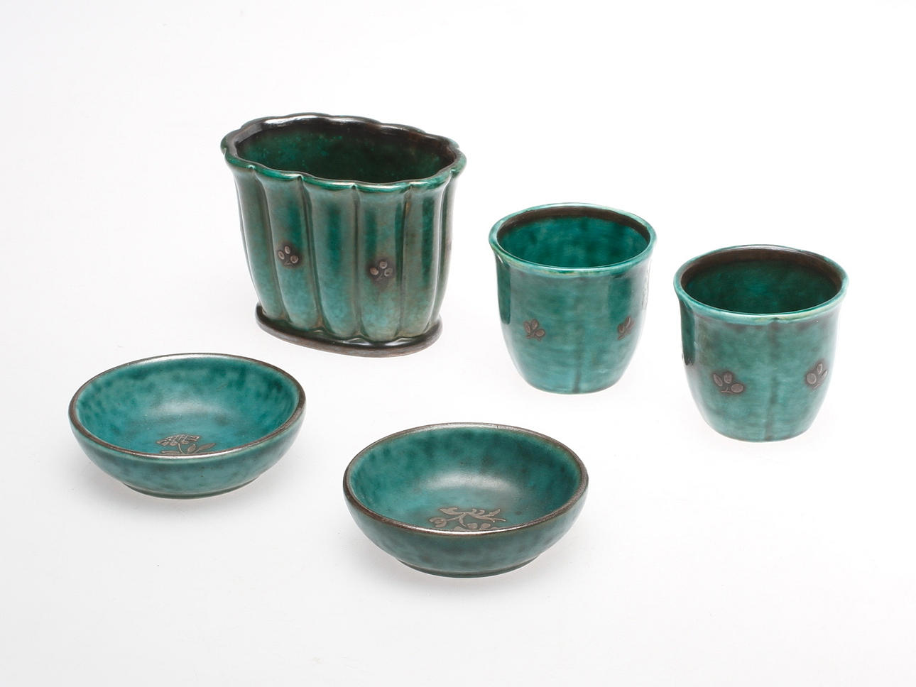 KERAMIKFÖREMÅL, 5 delar, stengods. "Argenta", Wilhelm Kåge, Gustavsberg.