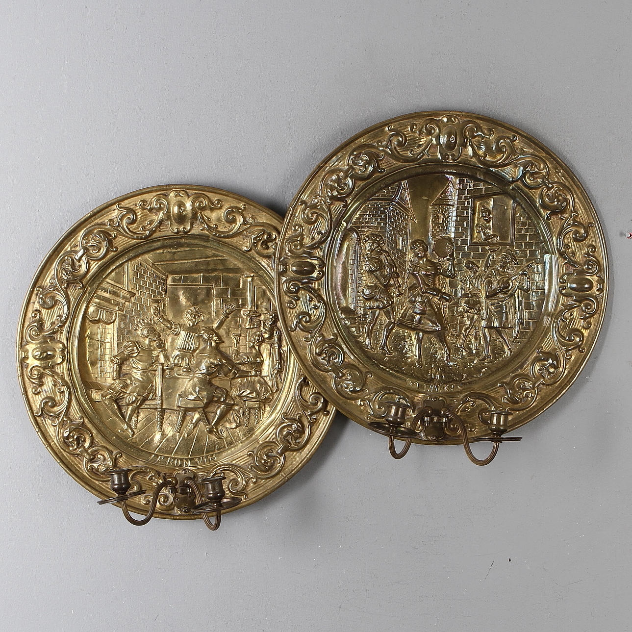 LJUSPLÅTAR, 1 par, mässing, sekelskiftet 1900.