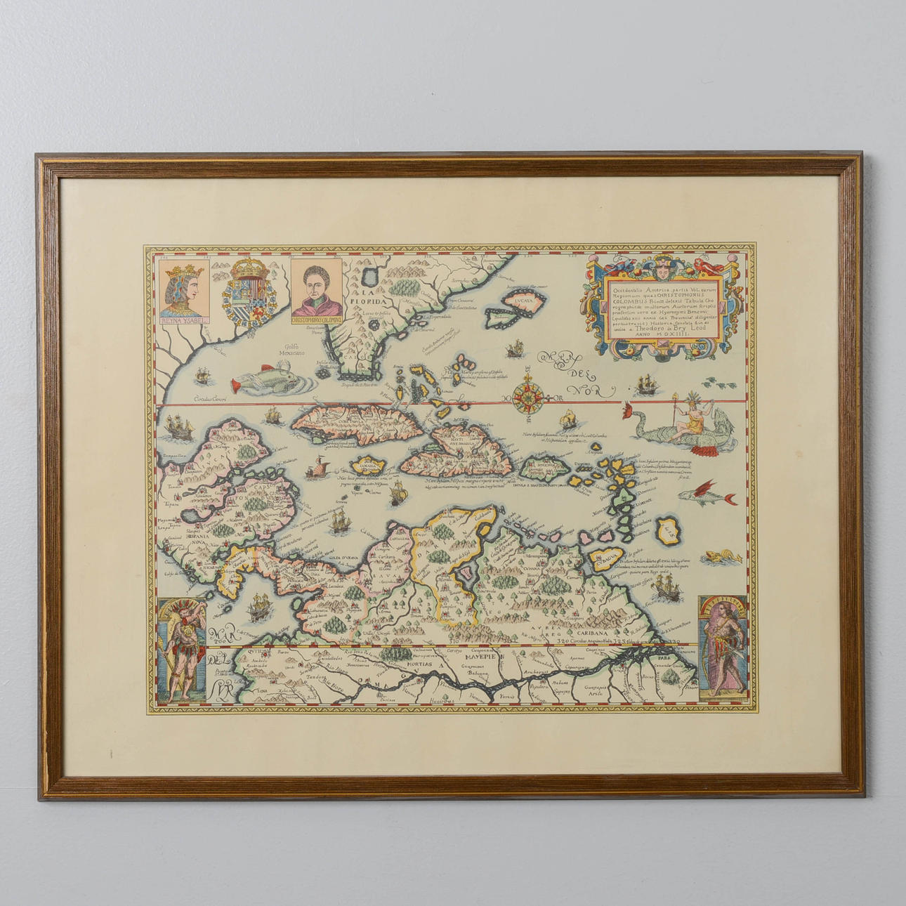 THEODOR DE BRY. EFTER. Kort over Caribien og Mellemamerika, senere tryk.