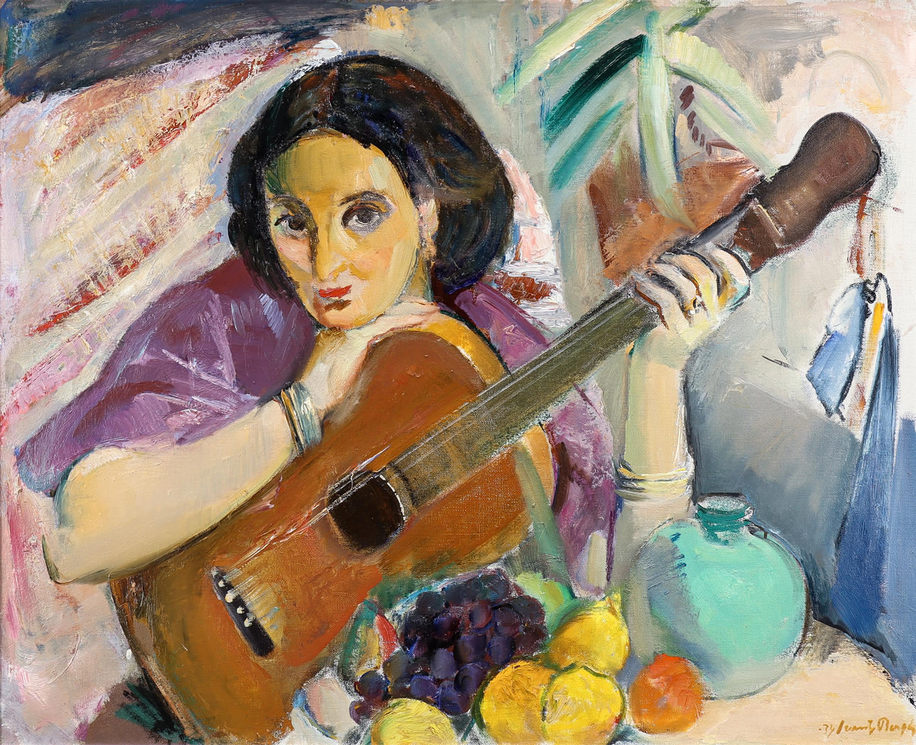 SVANTE BERGH. "Atelierhörn" (Kvinna med gitarr).