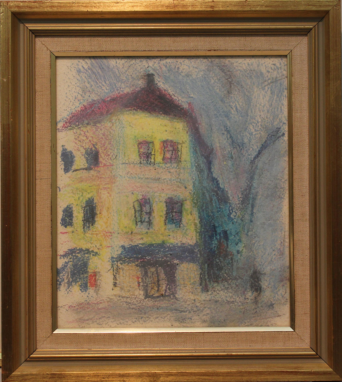 ARNE ASPELIN. Gatuhus i Malmö. Pastell. Signerad och daterad -52.