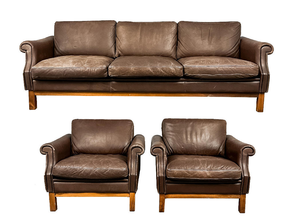A 3-piece leather seating group, probably IKEA, 1960/70's.