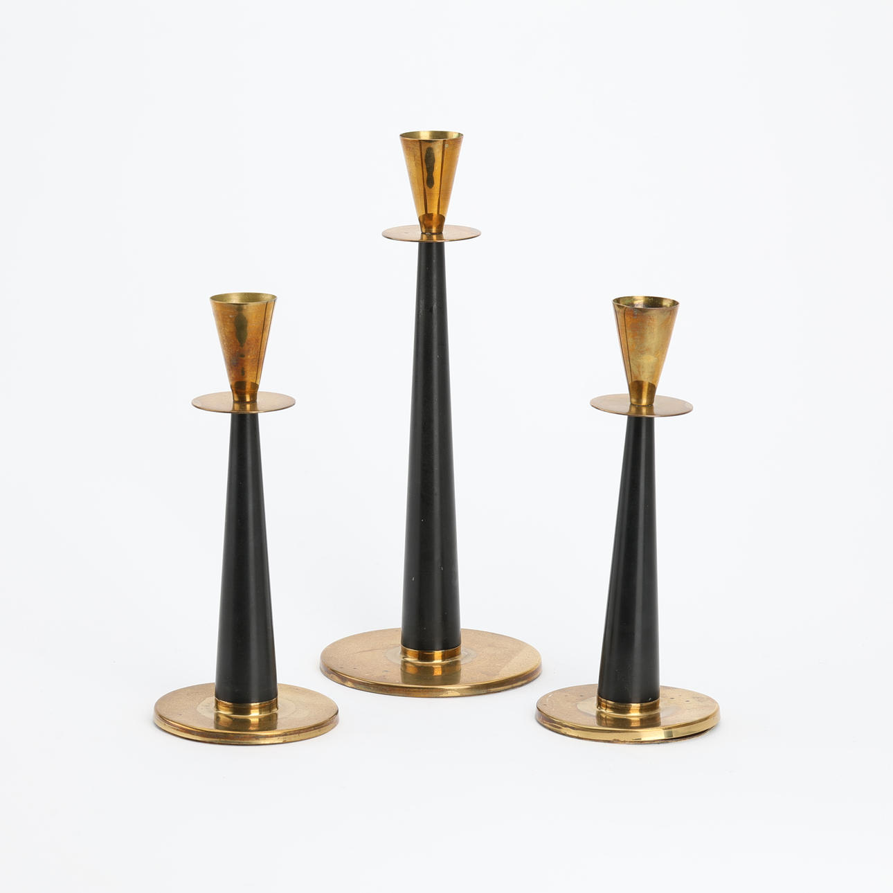 ADAM THYLSTRUP. Candlesticks, 3 pcs, brass, Nils Johan.