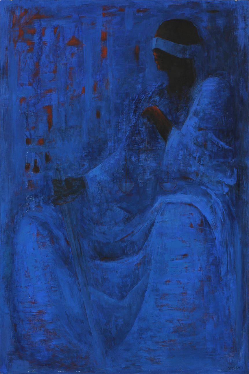 BERY BARS. Justitia, olja på pannå, signerad.