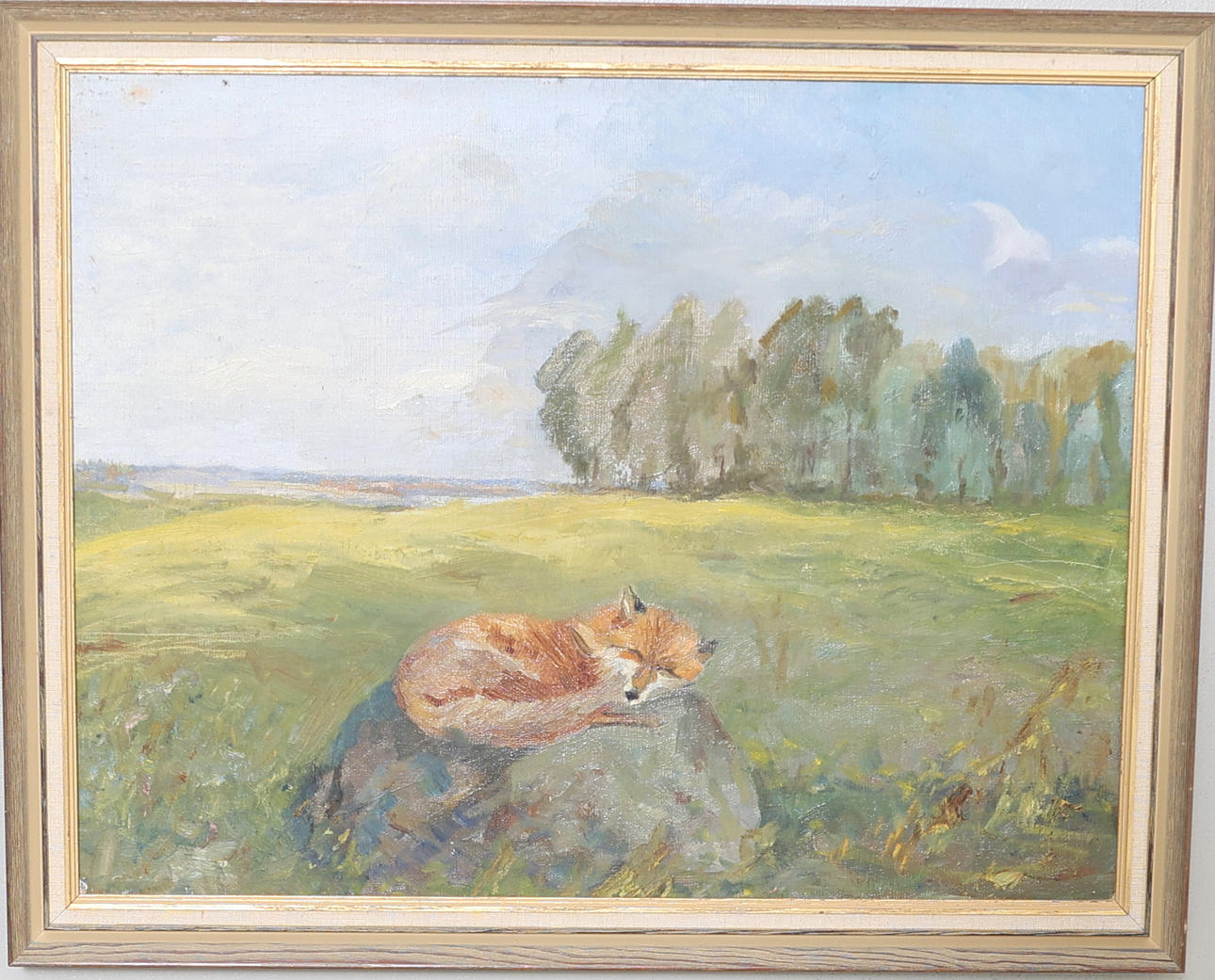 EBBA BÖKLIN. Ruhender Fuchs, Öl auf Leinwand.