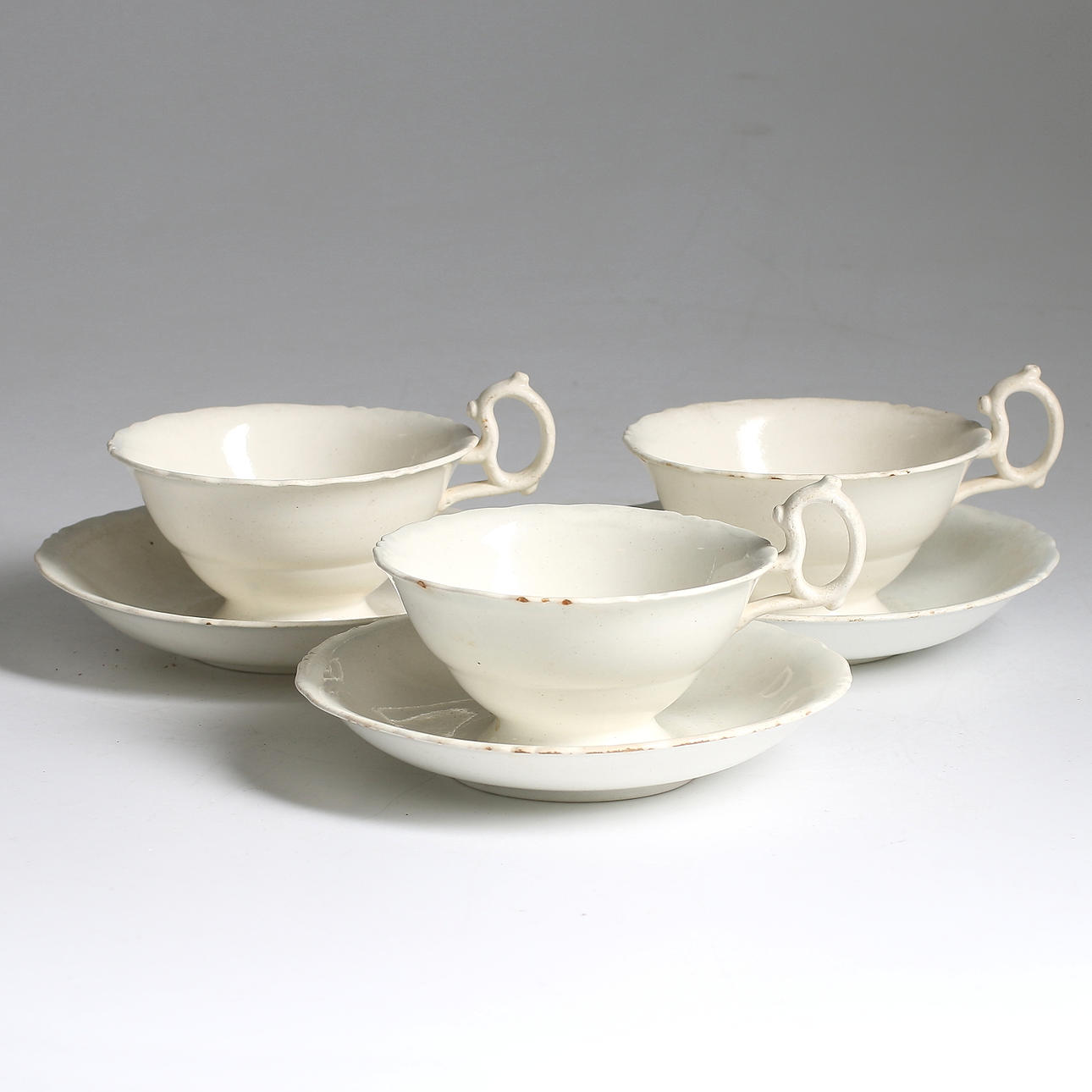 TEKOPPAR med FAT, 6 delar, flintgods, Gustavsberg, ca 1825-1860.