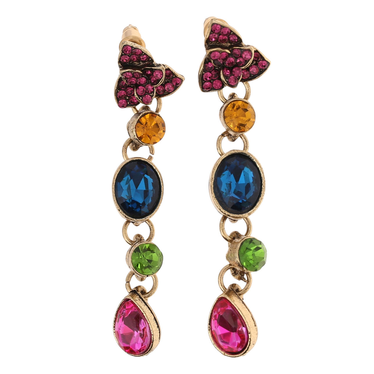 Lange øreringe med blomsterdekoration.