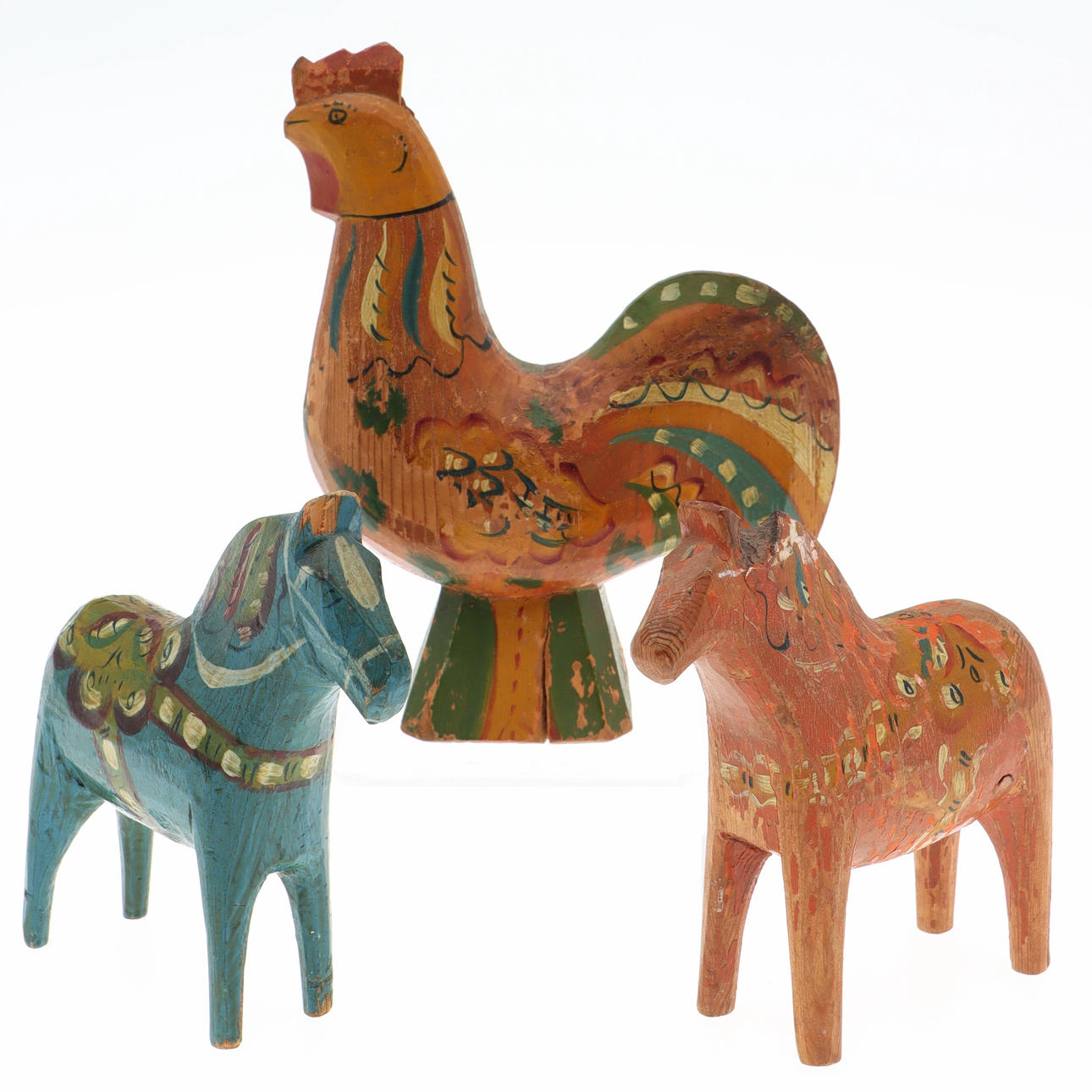 DALAHÄSTAR & DALATUPP, 3 st, målat trä.