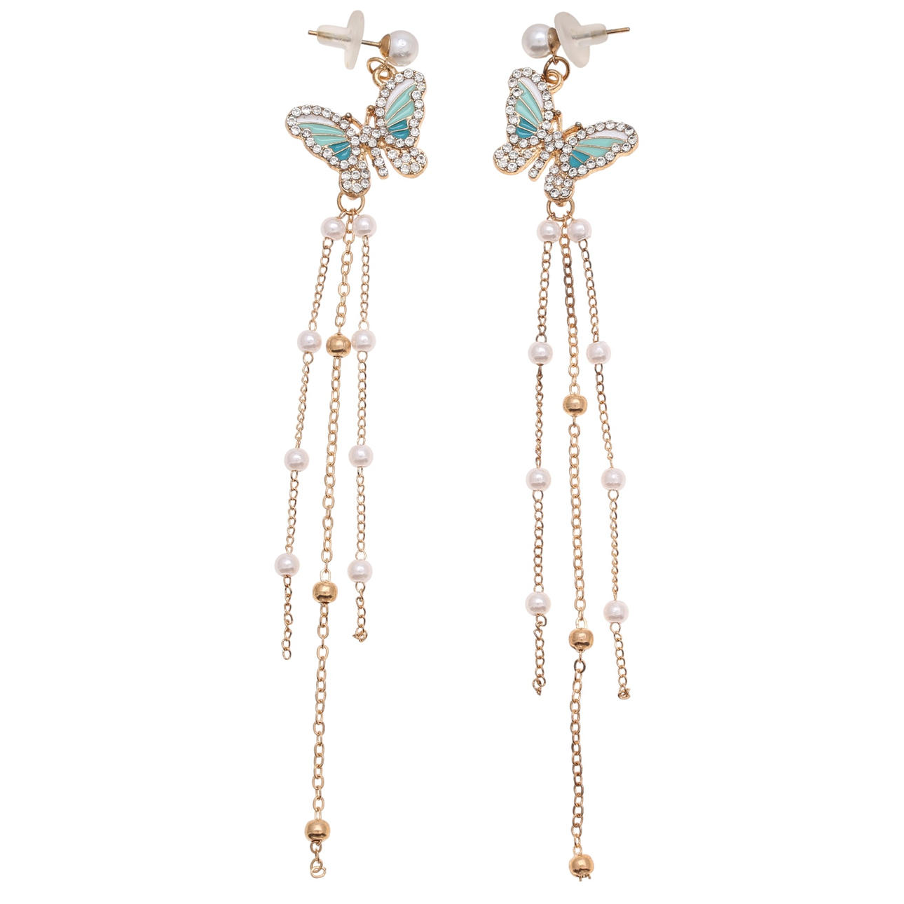 Butterfly-shaped long earrings.