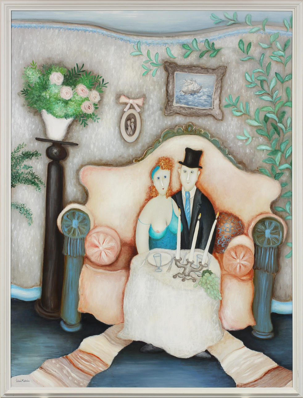 LILLAN MICHELIN. Figurscen, olja på duk, signerad.