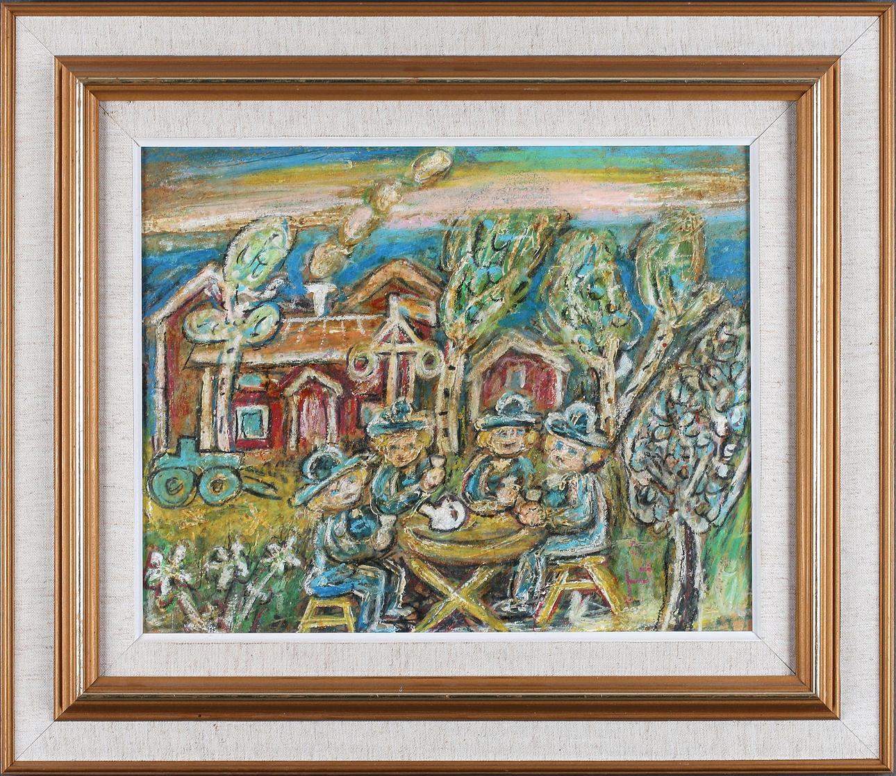 HANS ÅNGSÄTER. "Kaffepaus", olja på duk, signerad.