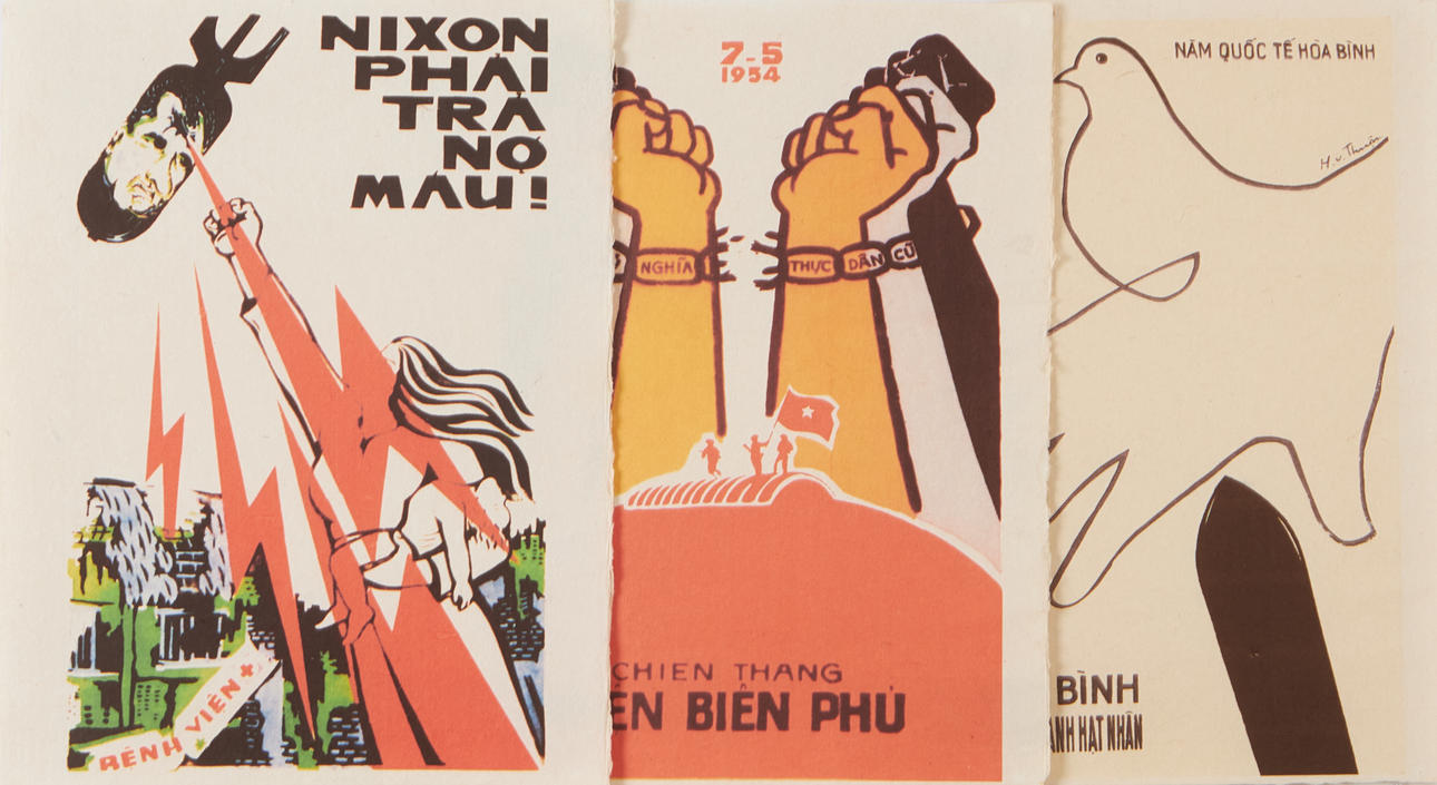 OIDENTIFIERAD KONSTNÄR. Thailand, grafiska tryck, 3 st, efter thailändsk krigspropaganda från 1900-talets andra hälft, 2000-tal.