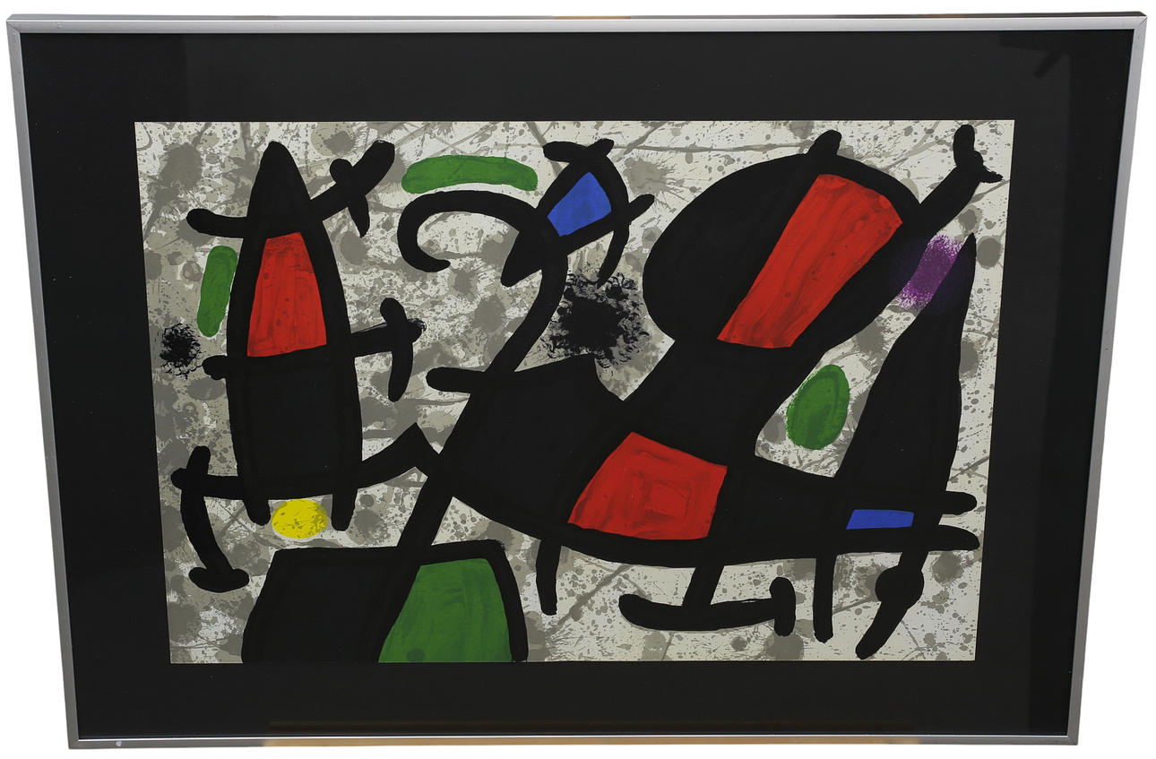 JOAN MIRÓ. After, Lithographic print from the folder Derriere Le Miroir, polychrome figure composition, no 186, 1970.