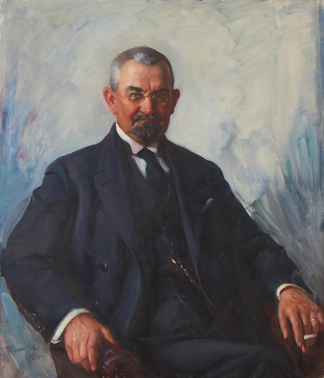 IVAR KAMKE. Portrait depicting Berndt August Hjorth, signed and dated 1924, oil on canvas.