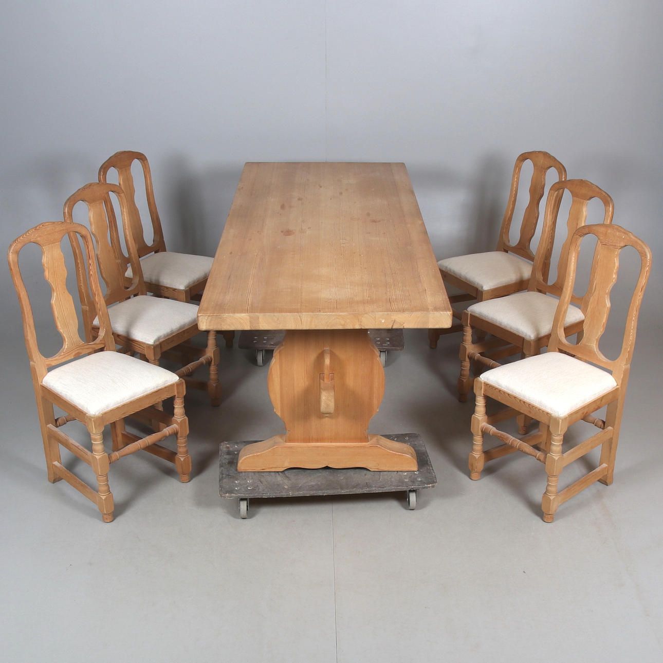 A 7-piece pine dining group, Krogenäs, Norway.