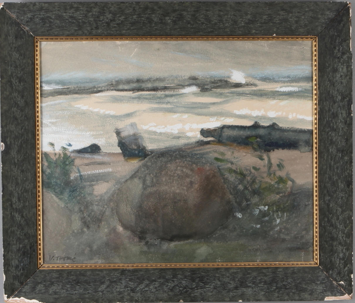 VERNER THOMÉ. Motiv från Hogland, blanteknik, signerad.