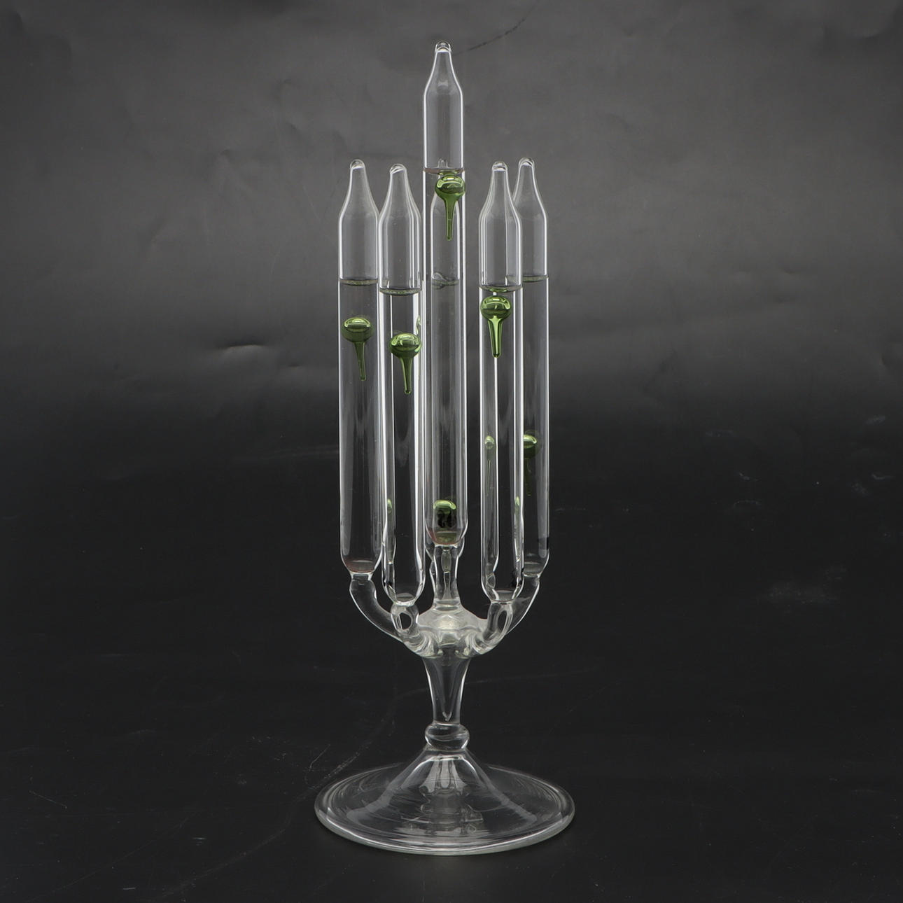 TERMOSKOP, glas, s.k. Galileotermometer, 6-armad variant.