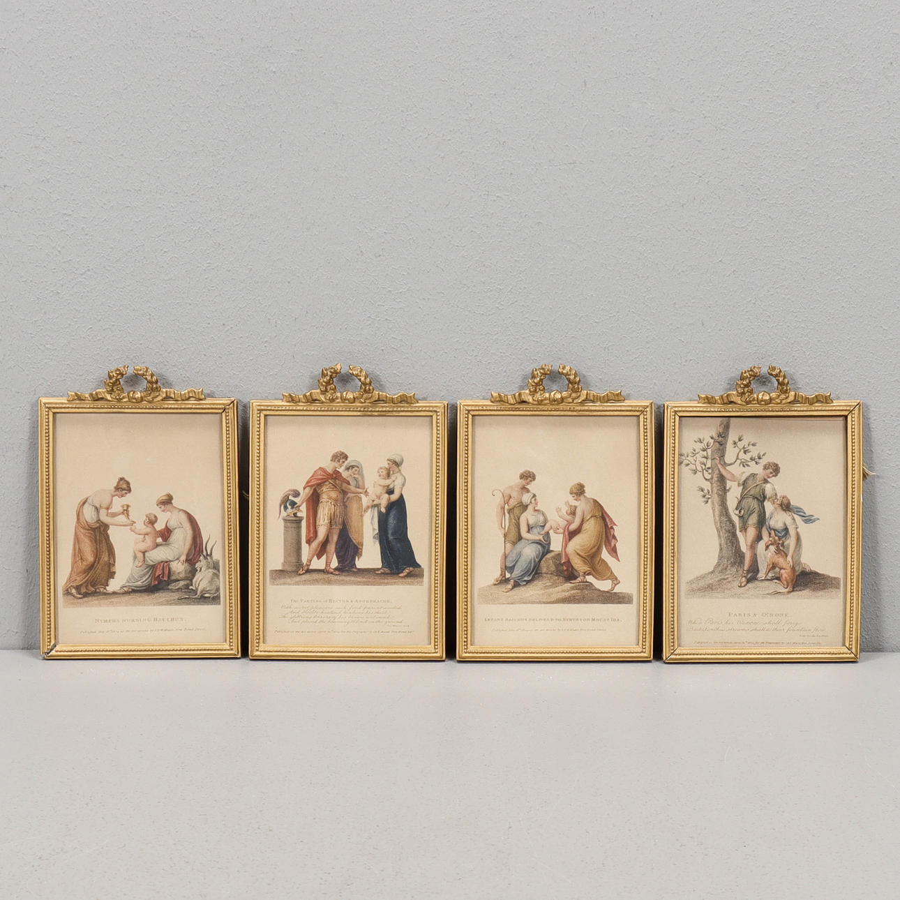 FOUR DECORATIVE ENGRAVINGS, 19TH CENTURY.
