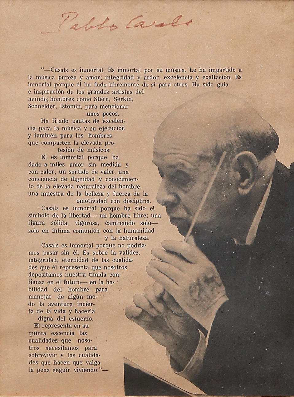 Autogramm von Pau Casals, um 1960.
