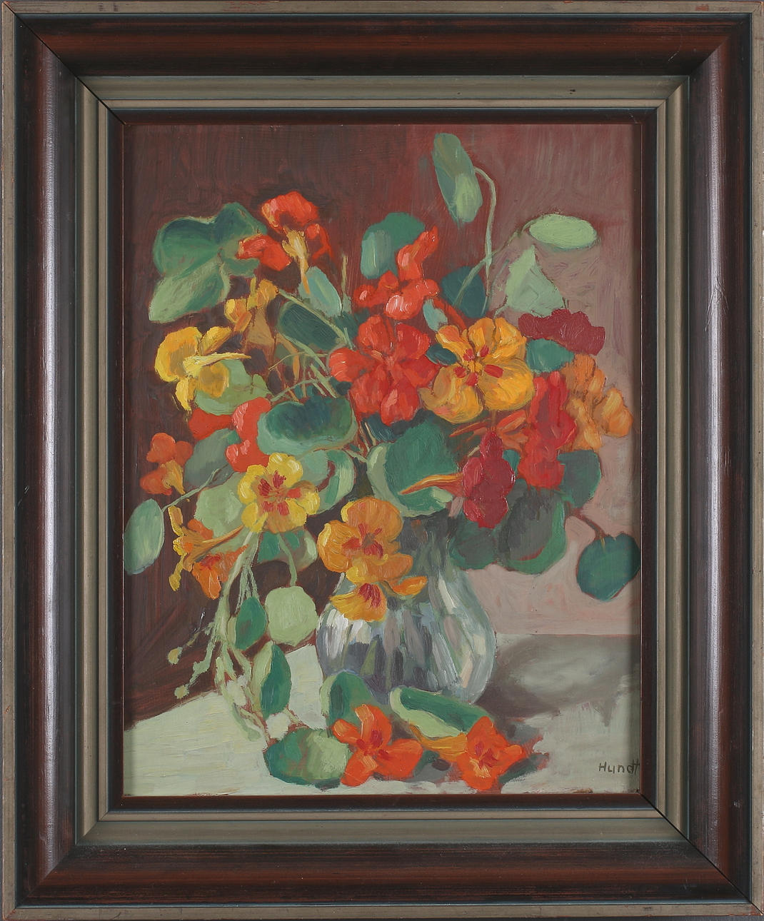 FRIEDRICH WILHELM HUNDT. Krasse i vas, olja på pannå, signerad.