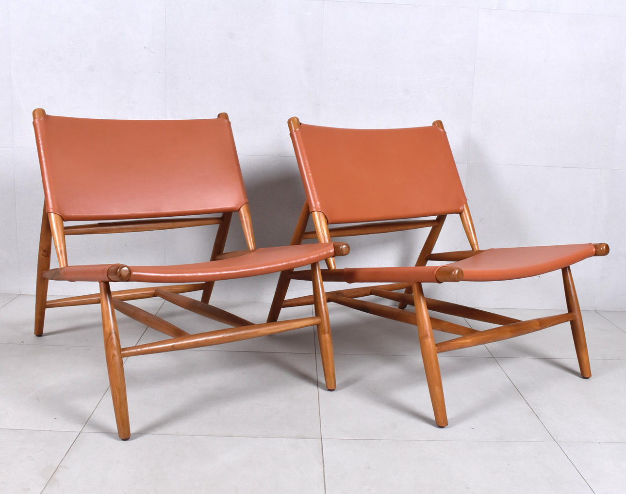 LOUNGE CHAIRS, teak, leather, contemporary.