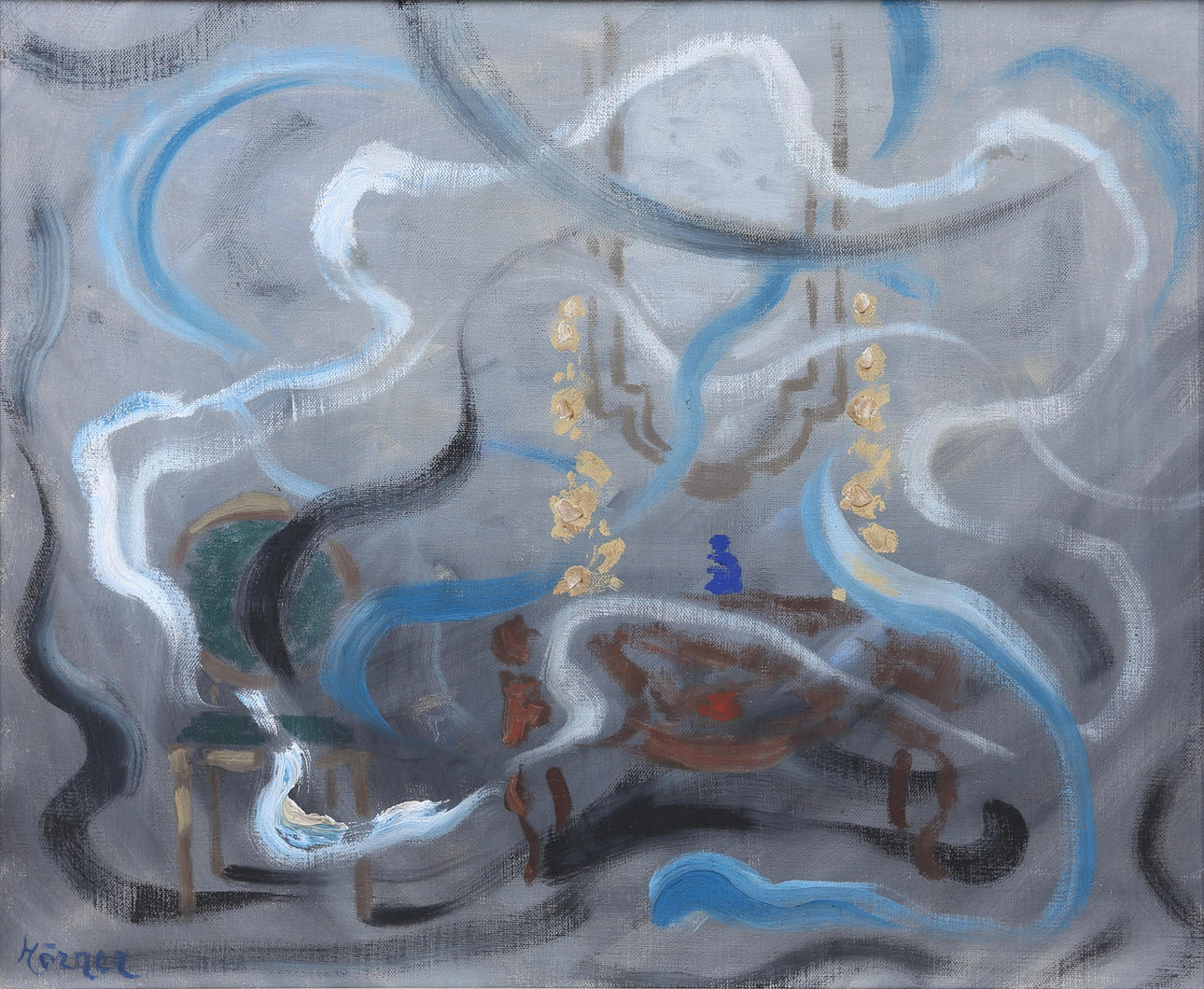 STELLAN MÖRNER. Komposition, olja på duk, signerad.