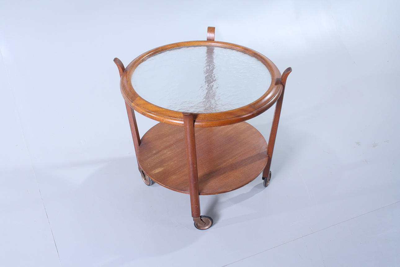 RUNT BORD på hjul, glas, 1940-tal.
