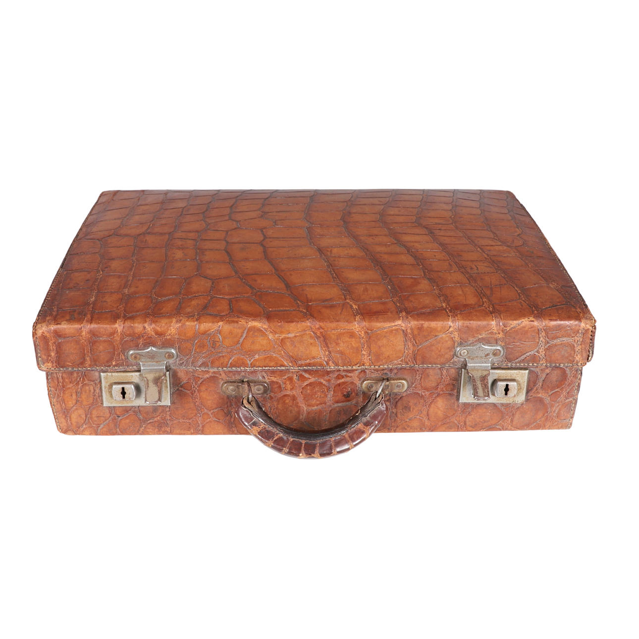 ANTIQUE CROCODILE SKIN SUITCASE.