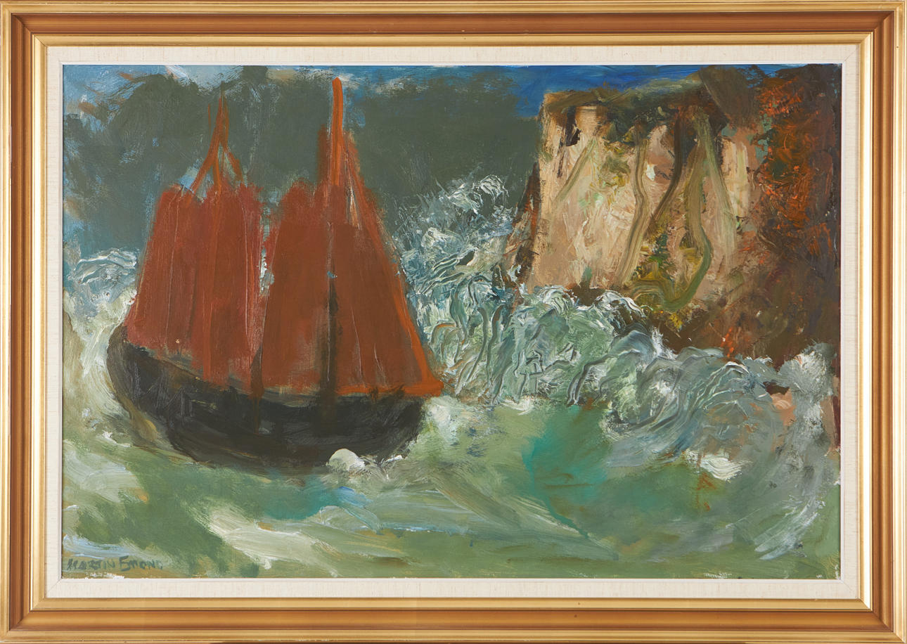 MARTIN EMOND. “Red sails”, oil on canvas, signed.
