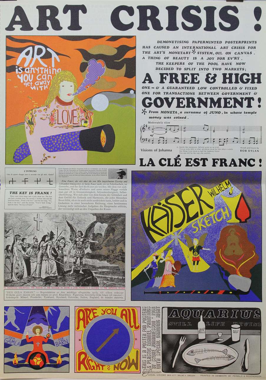 STURE JOHANNESSON. "ART CRISIS , A free & high Goverment! La clé est Franc!" Ossettryck. Osignerad.