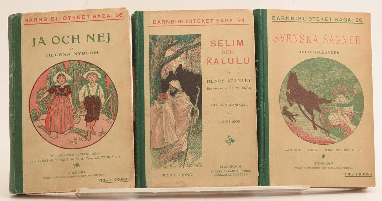 BARNBIBLIOTEKET SAGA. Tre tidiga titlar 1907, 1913, 1917.