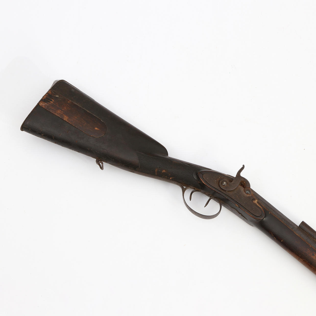 PERCUSSION LOCK RIFLE. 19th century. Hunting rifle. Flask with ball ...
