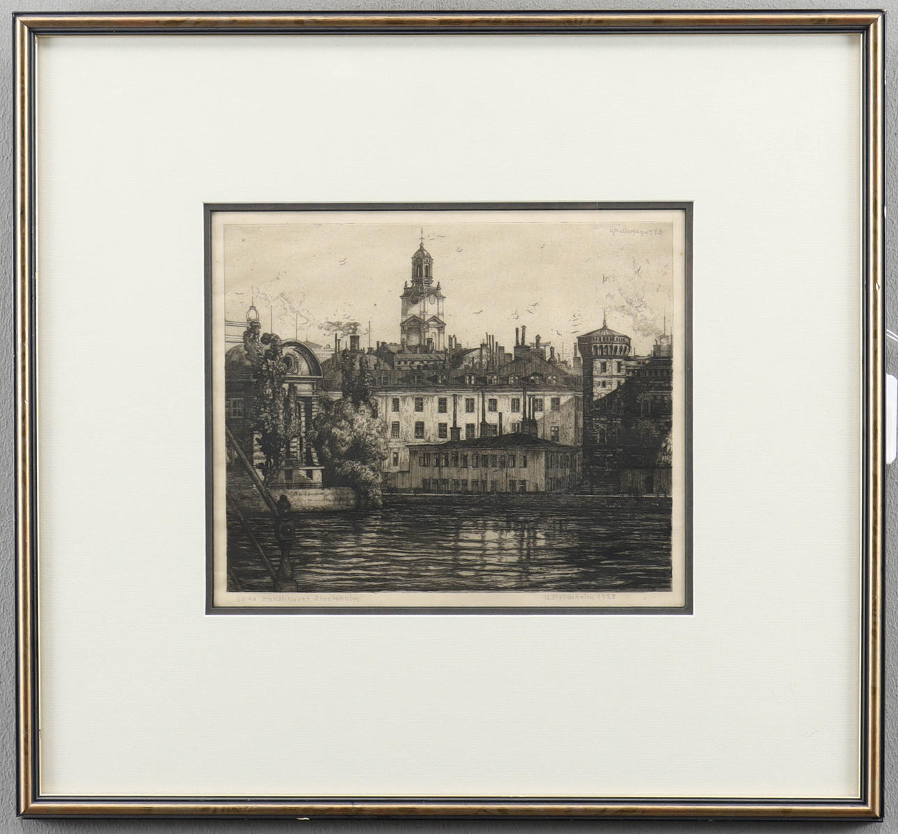 UNO STALLARHOLM etching, Kanslihuset, signed 1928.
