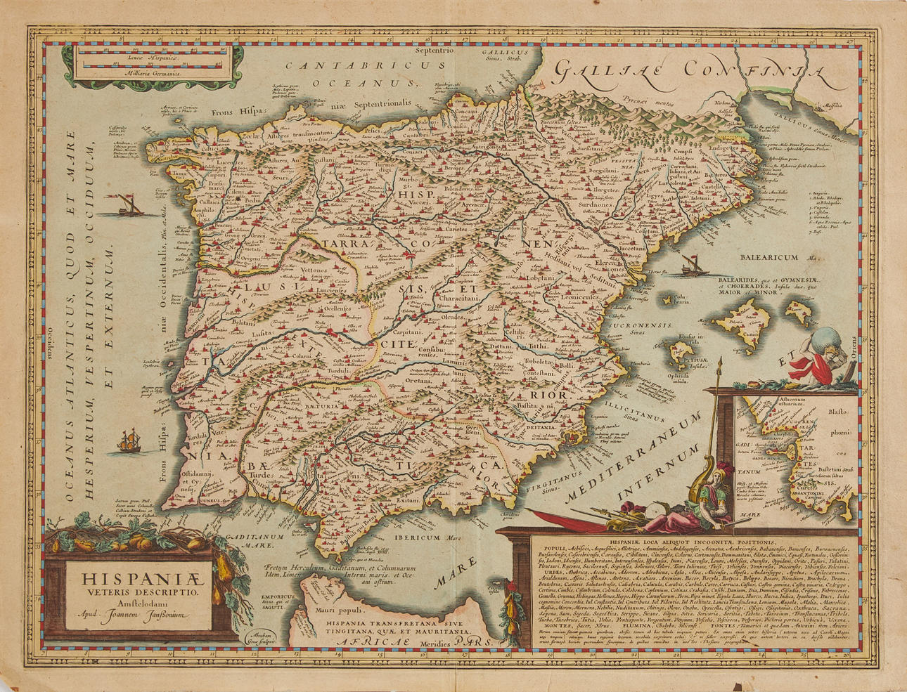 KORT, DET GAMLE SPANIEN, JANSSONIUS CA 1640.