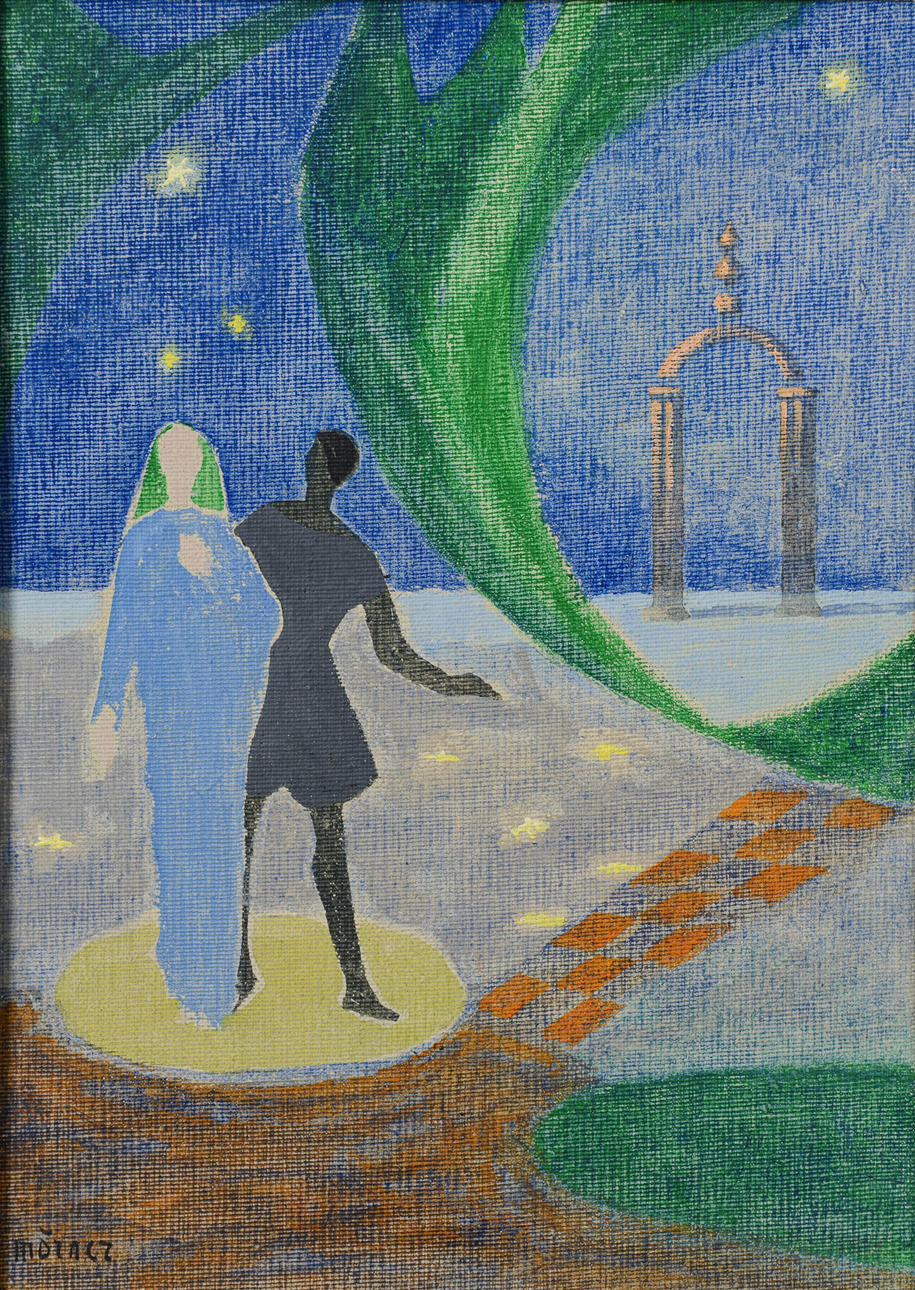 STELLAN MÖRNER. Surreal landscape, oil on panel, signed.