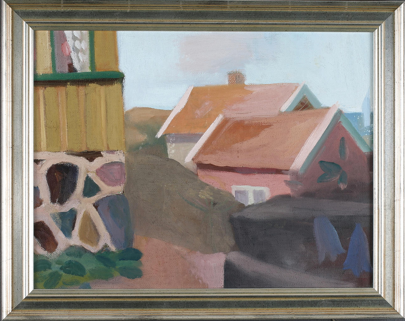 ANNA-LISA THOMSON. Hus vid havet, olja på duk, signerad.