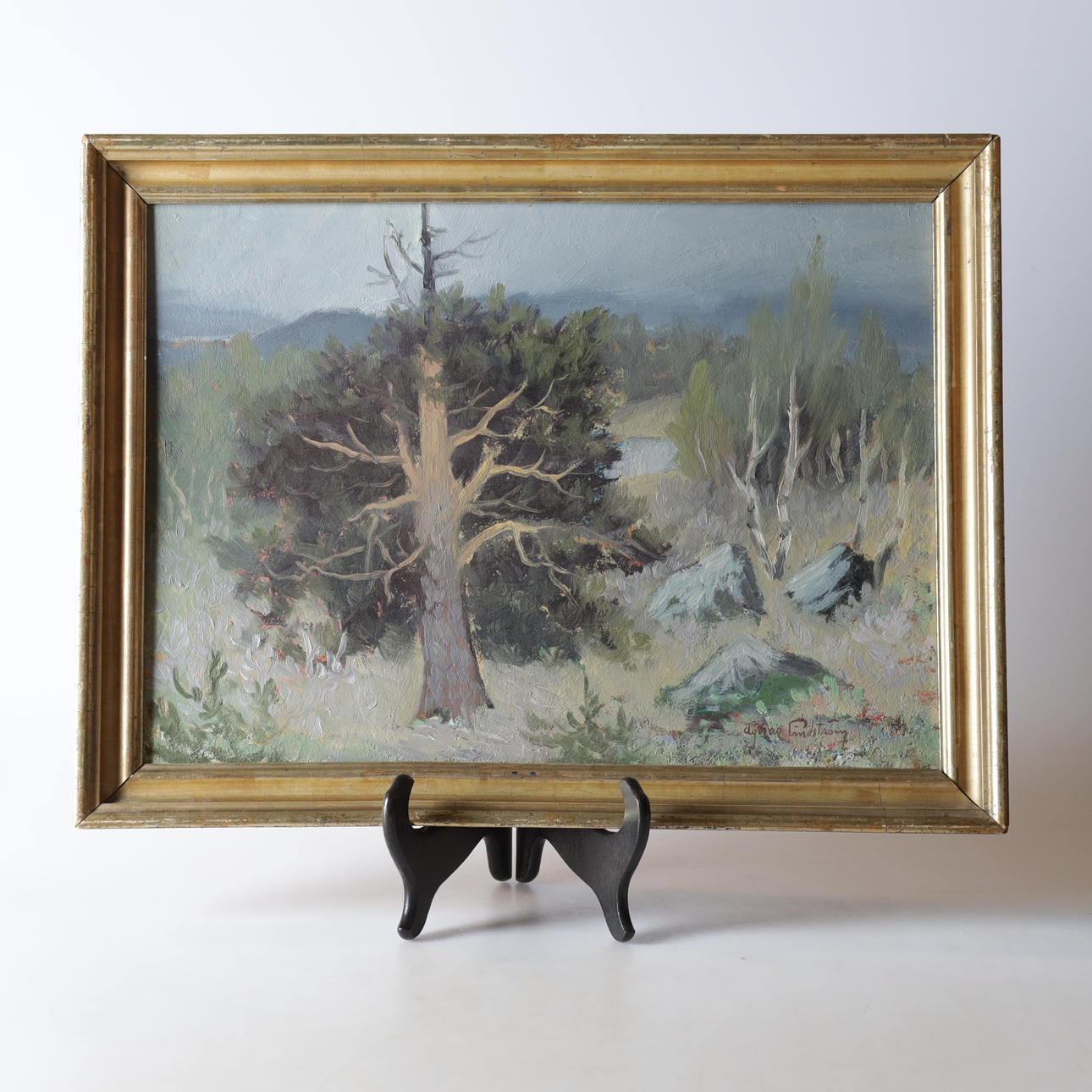 AGNAR LINDSTRÖM. Oil on panel, mountain landscape, signed.