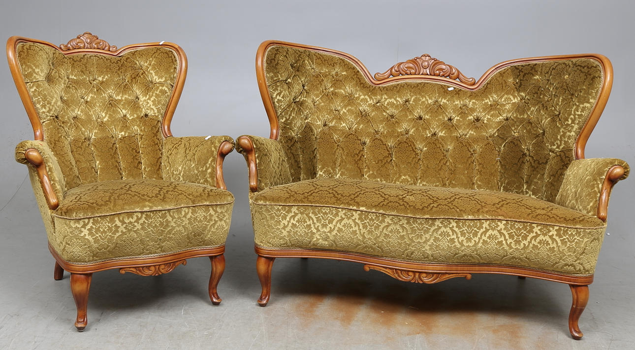 SOFFGRUPP, 2 delar, nyrokoko stil, 1900-tal.