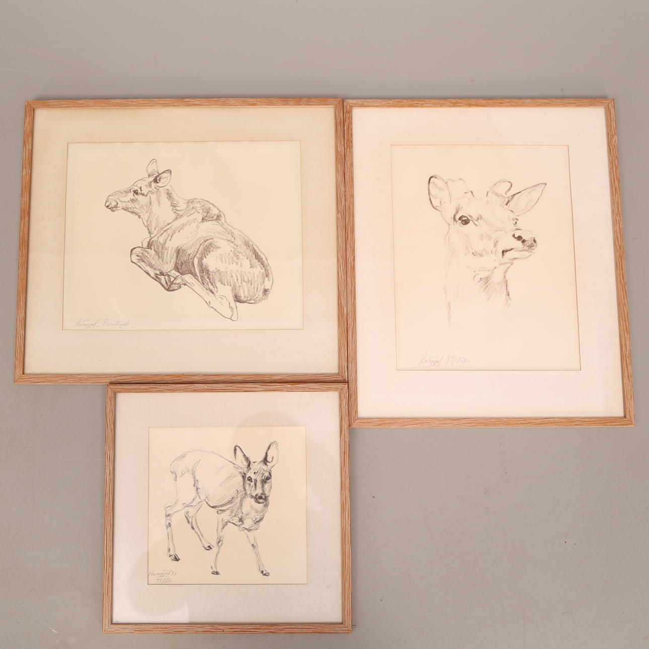 ARVID KNÖPPEL. TAVLOR, 3 st, litografier, signerade Knöppel, djur.