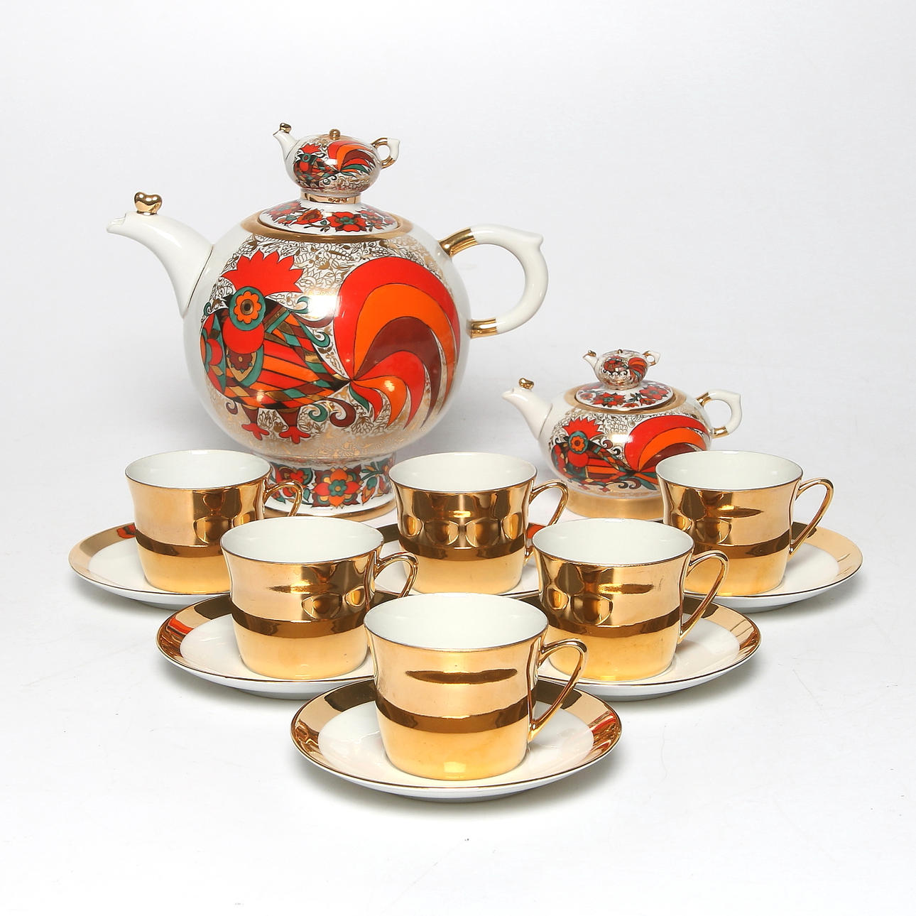 TESERVIS, 14 delar, porslin, bl.a. Lomonosov, Ryssland. 1900-tal.