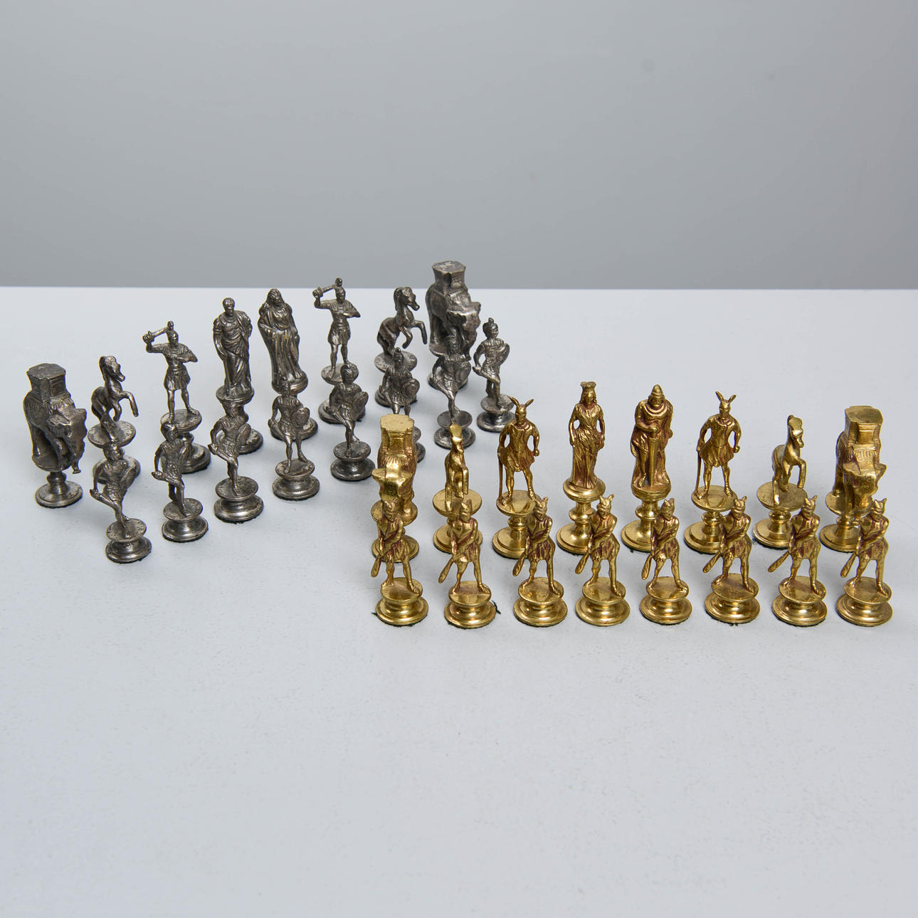 CHESS PIECES, brass & iron.