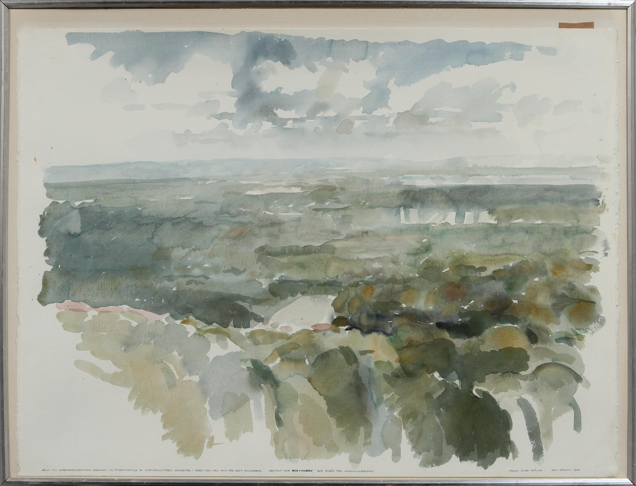 JAN STEEN. "Utsikt över Skövde", akvarell, signerad och daterad 1986.